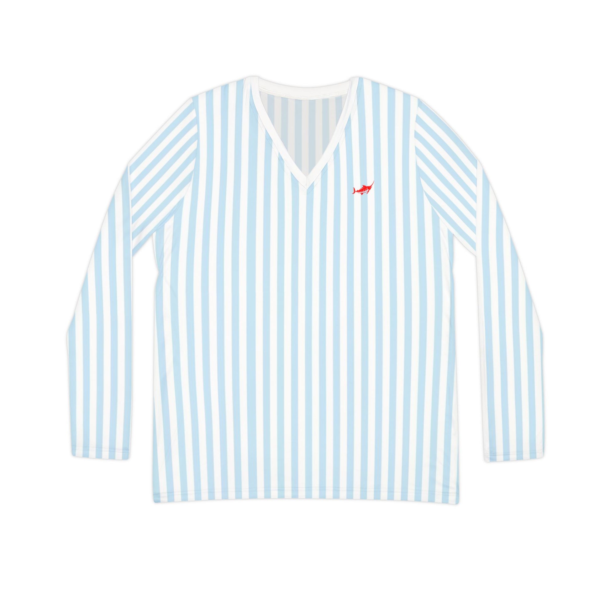 Women's Striped Long Sleeve V-neck Shirt - Marlin